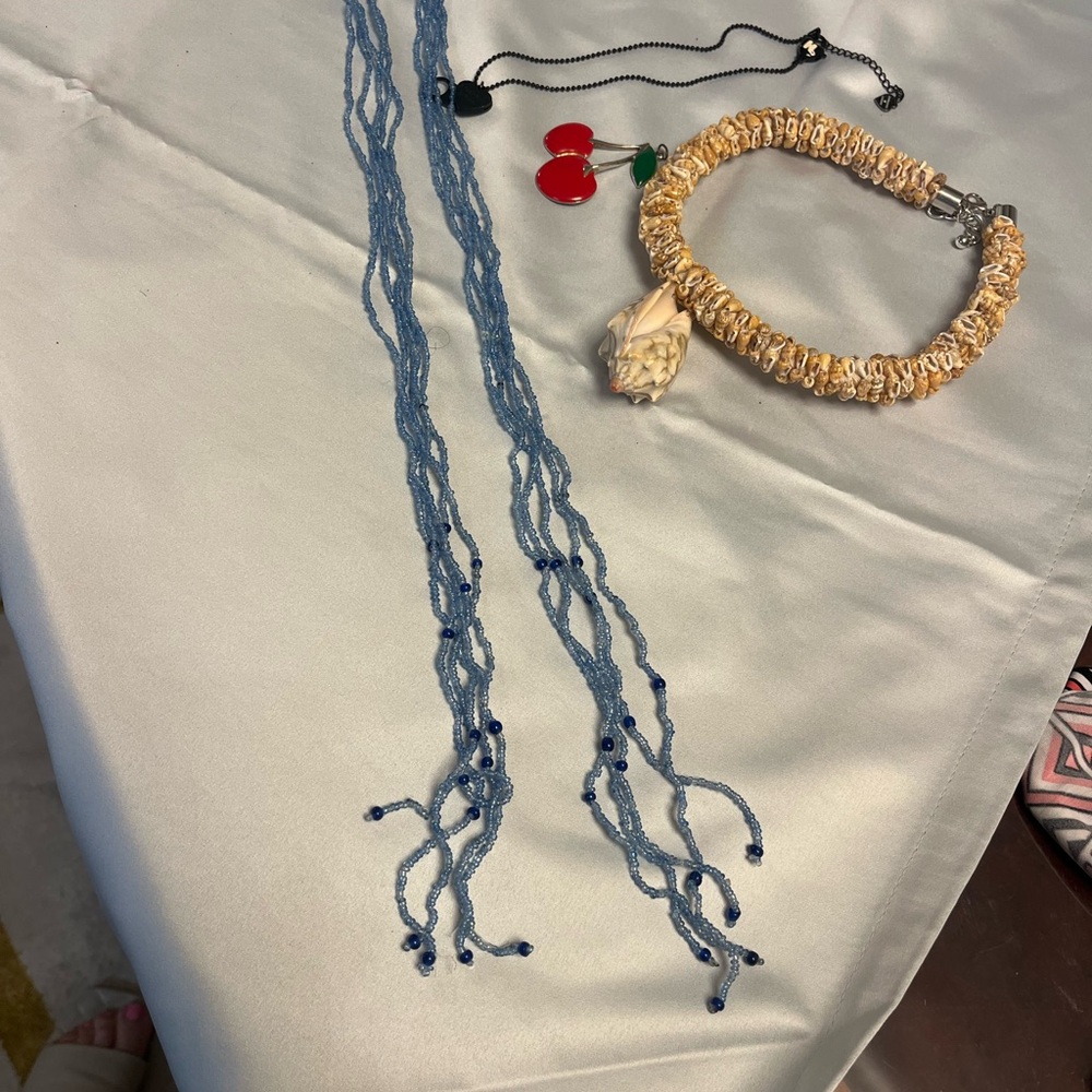 3 for $25. Bohemian Blue and Tan Necklace with Fringe